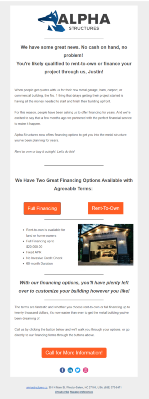 Alpha Financing Email